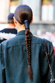 braids, emerald, green shirt, model, vittoria cerretti, street style, jonathan paciullo, FW, frenchystyle, fashion week, MFW, MILAN, SPRING SUMMER 2019, SS 19, vertical, atmosphere details, detail