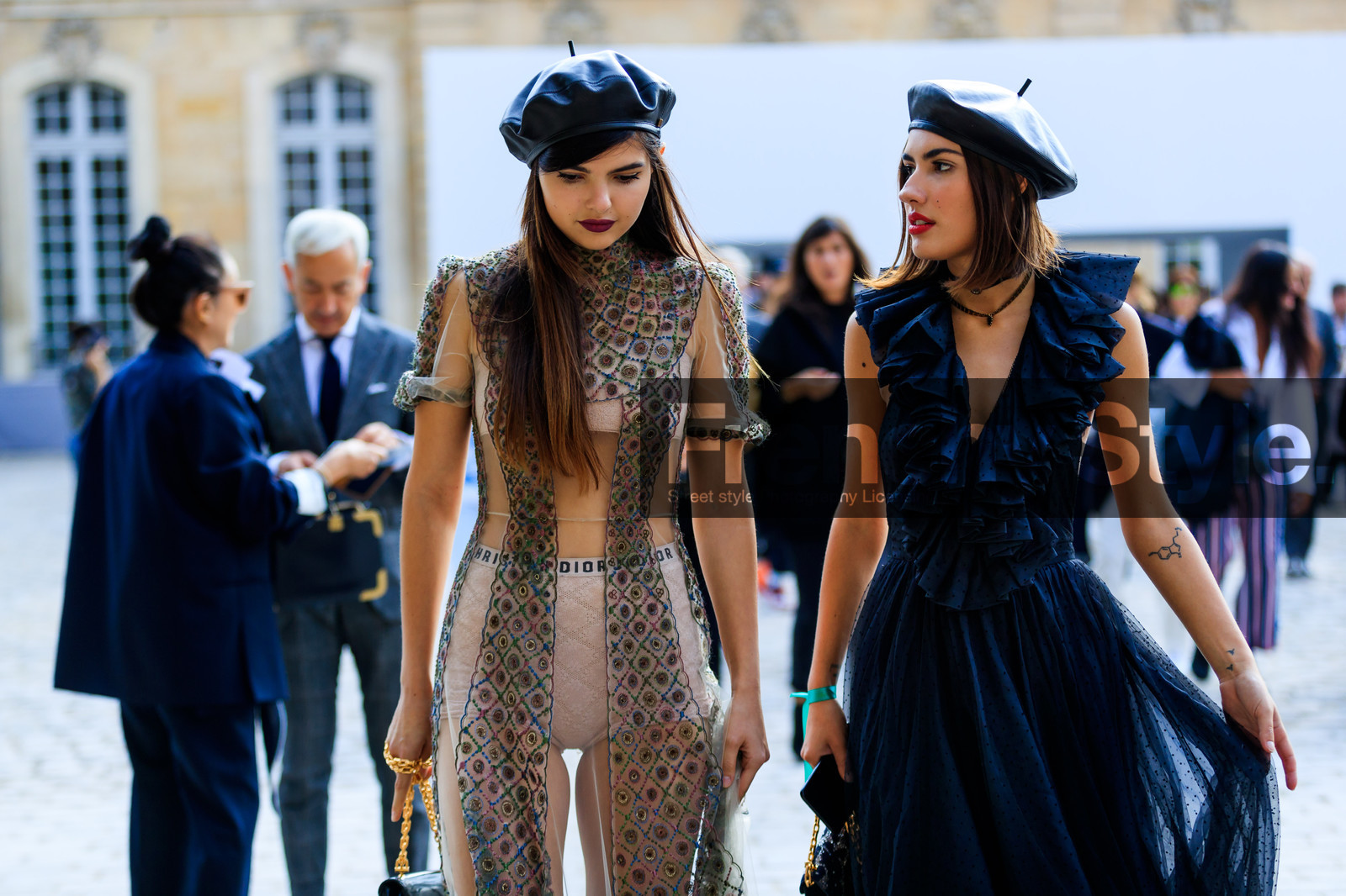 atmosphere details, beret, black dress, black hat, christian dior, detail, doina ciobanu, embroidered dress, embroideries, fashion week, frenchystyle, FW, graphic dress, horizontal, jonathan paciullo, nude dress, PARIS, patricia manfield, PFW, printed dress, satin stitch, see through, sheer dress, SPRING SUMMER 2018, SS 18, street style