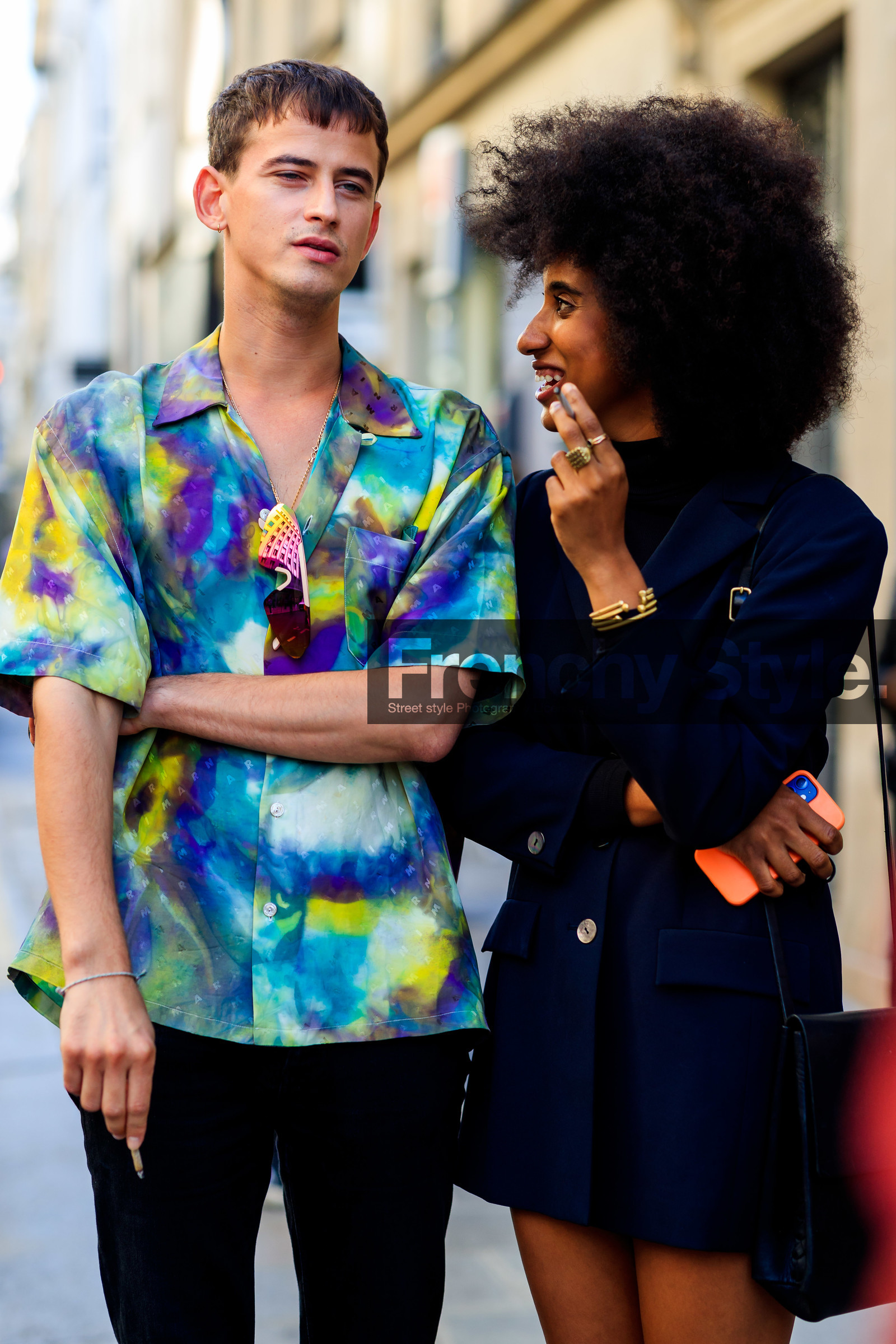 tie and dye shirt, multicolor shirt, green shirt, purple shirt, yellow shirt, logo printed shirt, short sleeves shirt, marni shirt, fashion week, frenchystyle, FW, jonathan paciullo, street style, PFW, PARIS, SPRING SUMMER 2022, SS 22, vertical, atmosphere details, detail