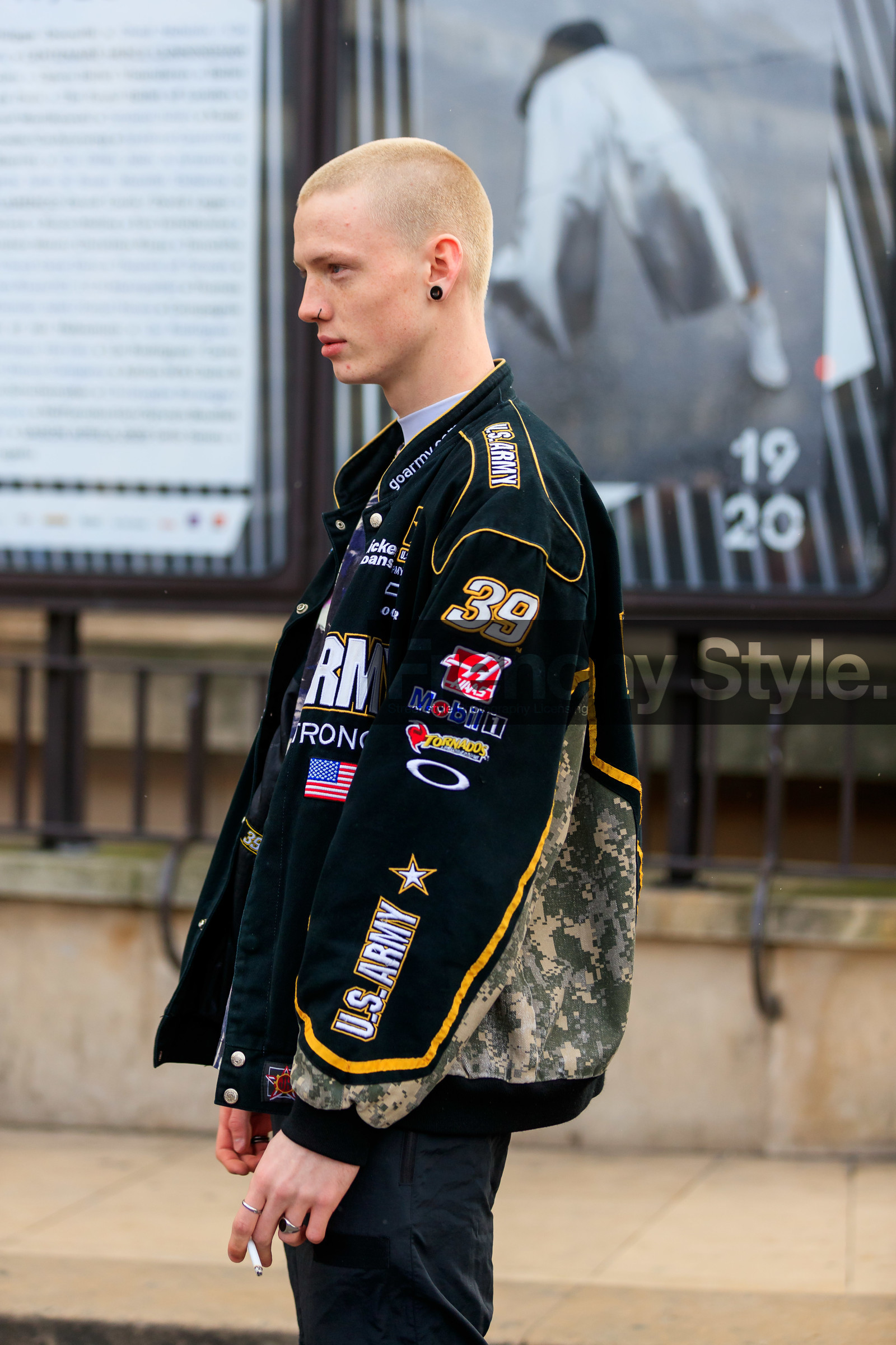 motard bombers, black bombers, embroidered bombers, patchwork jacket, patchwork bombers, military printed bombers, fashion week, frenchystyle, FW, jonathan paciullo, street style, PFW, PARIS, AUTUMN WINTER 2020-2021, FALL WINTER 2020-2021, FW 20-21, vertical, atmosphere details, detail