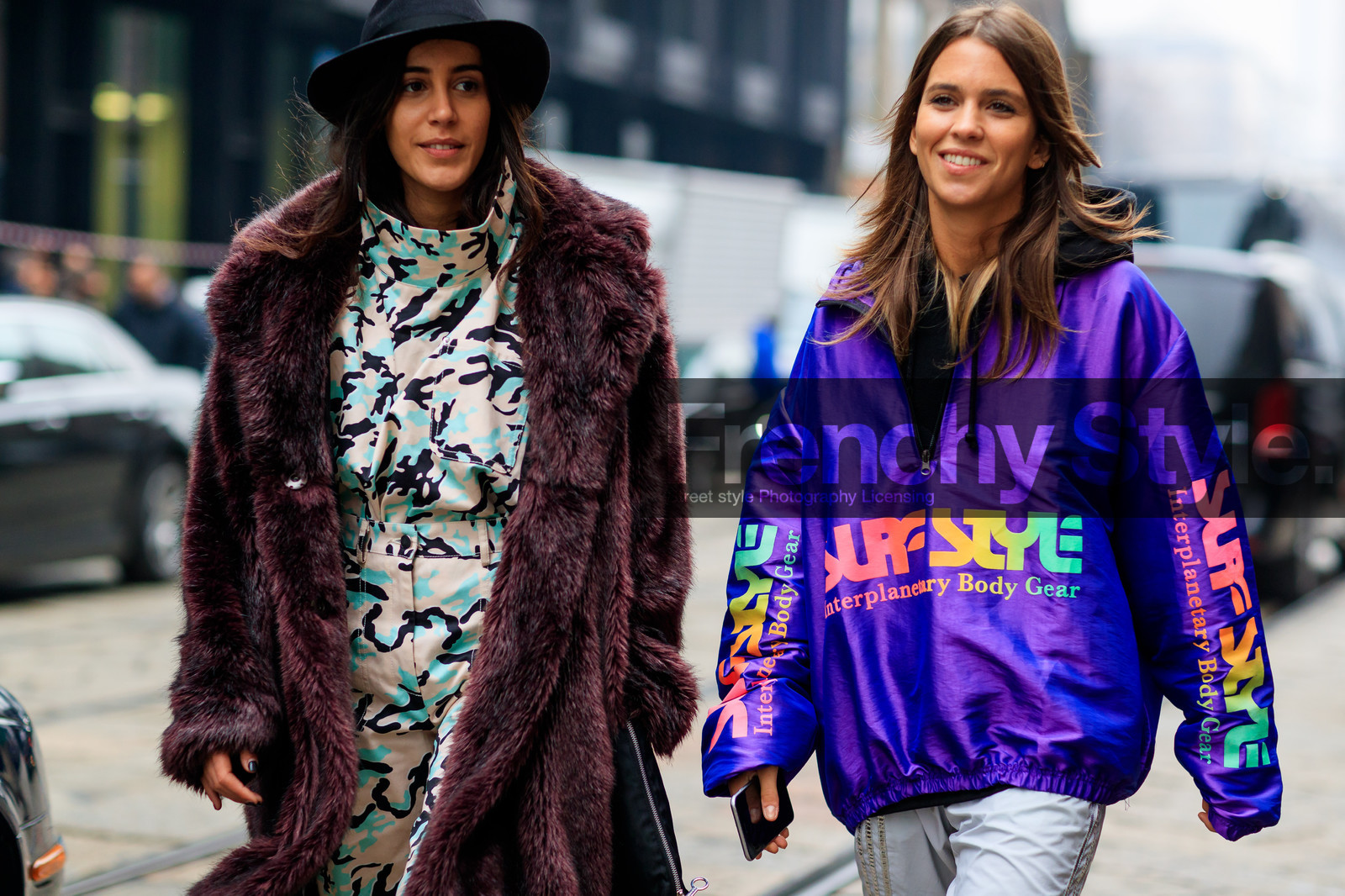 adidas, atmosphere details, AUTUMN WINTER 2017-2018, AW 17-18, black hat, brown coat, brown fur, camo pants, camouflage, carola bernard, detail, FALL WINTER 2017-2018, fashion week, frenchystyle, Fur coat, FW, FW 17-18, graphic jacket, horizontal, jonathan paciullo, MFW, MILAN, military pants, printed jacket, printed top, purple jacket, shiny jacket, street style, sweatpants, trousers, white pants