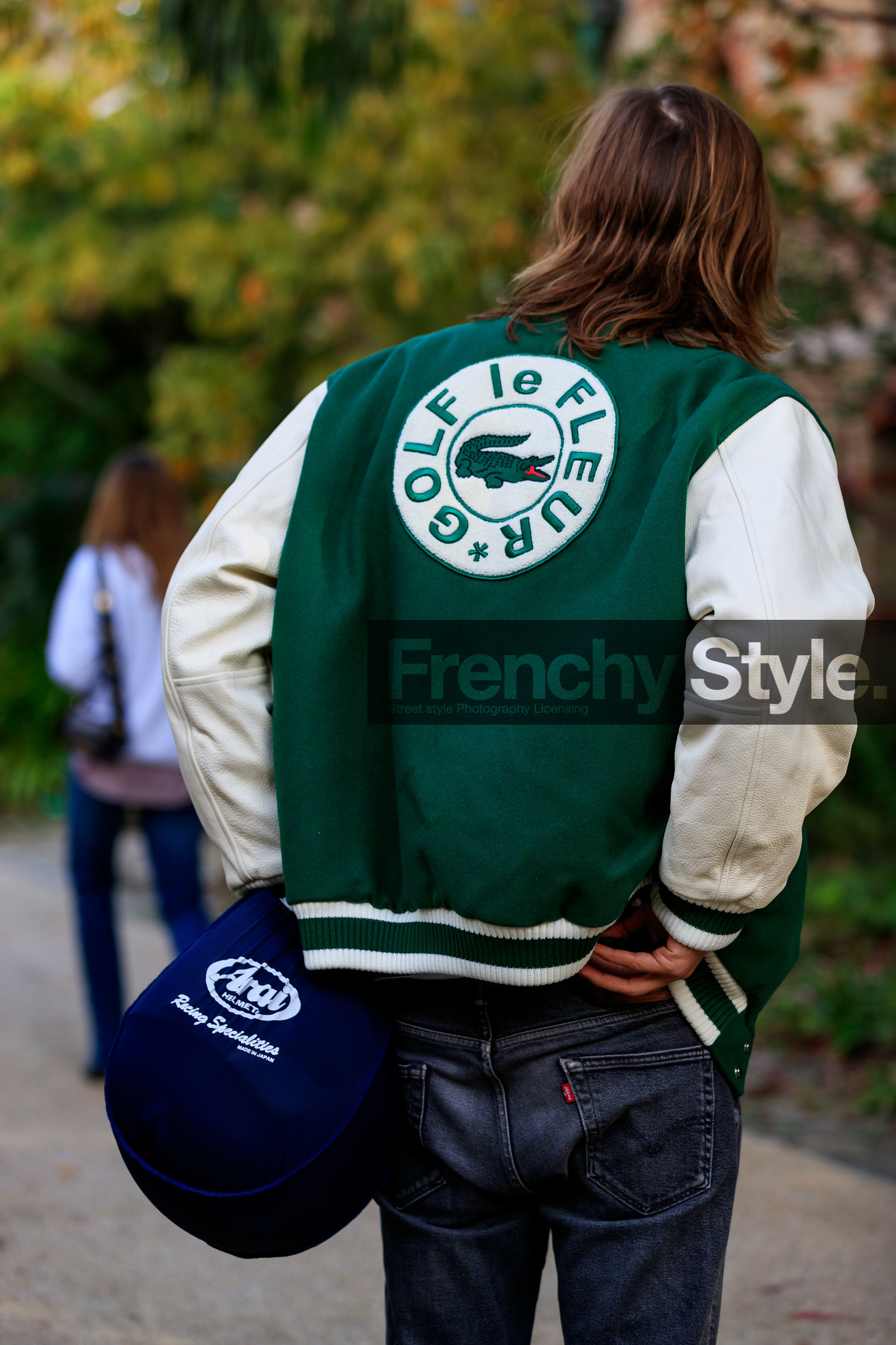 lacoste jacket, green jacket, white leather jacket, green bombers, white bombers, back details, golf le fleur jacket, PARIS, PFW, SPRING SUMMER 2020, SS 20, fashion week, frenchystyle, FW, jonathan paciullo, street style, vertical, atmosphere details, detail