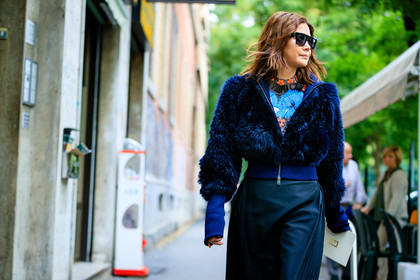 atmosphere details, black skirt, blue fur, christine centenera, detail, fashion week, frenchystyle, fur jacket, FW, horizontal, jonathan paciullo, MFW, MILAN, navy jacket, SPRING SUMMER 2017, SS 17, street style, sunglasses