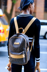 atmosphere details, back detail, black bag, black sweater, brown bag, calvin klein, detail, dyed hair, fashion week, frenchystyle, FW, graphic bag, jonathan paciullo, leather backpack, leather bag, model, monogram, NEW YORK, NYFW, printed bag, SPRING SUMMER 2018, SS 18, street style, vertical