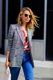 atmosphere details, blue denim, checked jacket, denim pants, detail, fashion week, frenchystyle, FW, grey jacket, jeans, jonathan paciullo, NEW YORK, NYFW, plaid, printed shirt, red shirt, SPRING SUMMER 2018, SS 18, street style, sunglasses, trousers, vertical