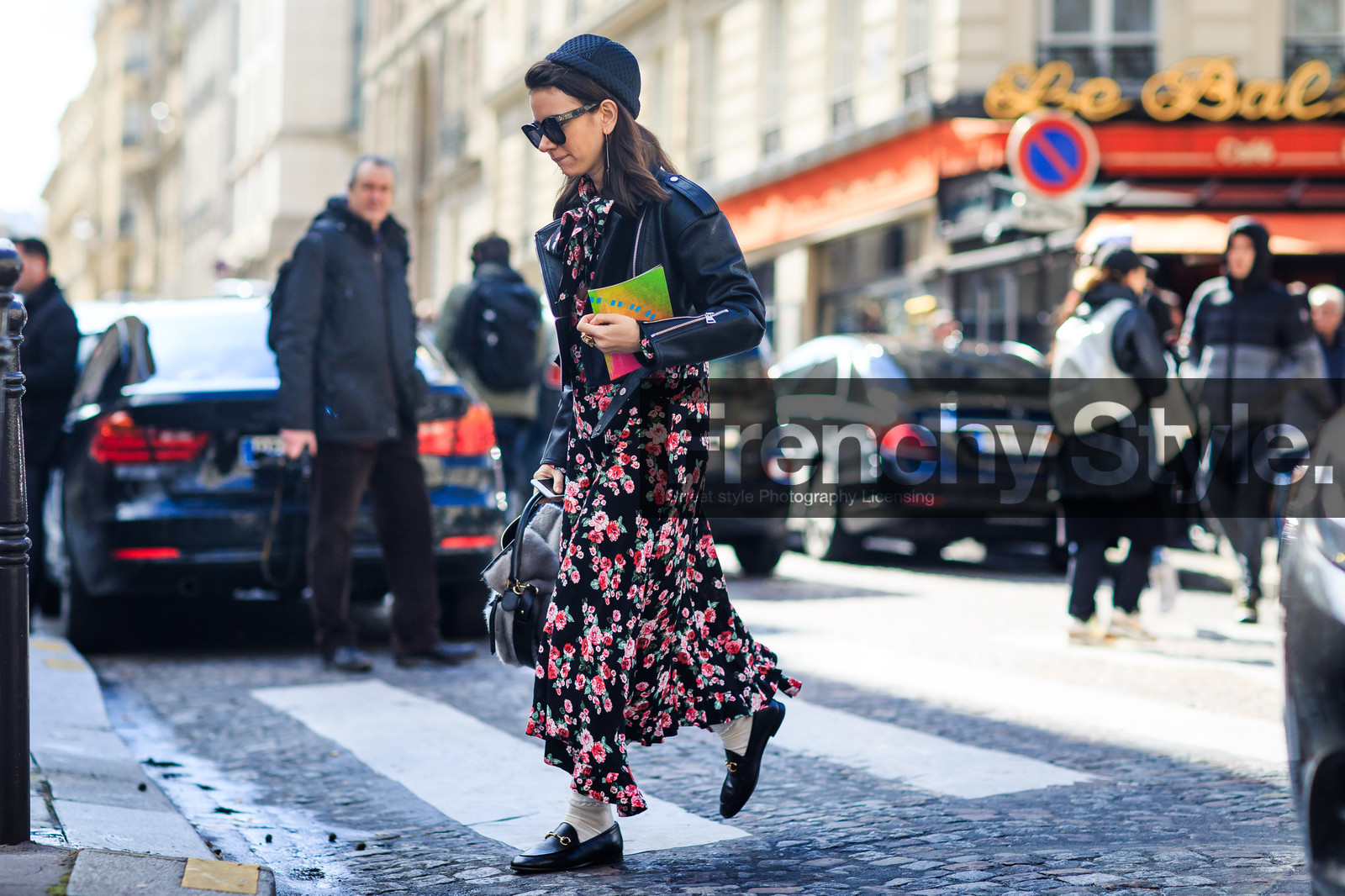 atmosphere details, AUTUMN WINTER 2016-2017, AW 16-17, black dress, black jacket, black loafers, black perfecto, detail, FALL WINTER 2016-2017, fashion week, floral, flower, frenchystyle, fur bag, FW, FW 16-17, gucci, horizontal, jonathan paciullo, leather jacket, leather perfecto, leather shoes, loewe, natasha goldenberg, PARIS, PFW, printed dress, street style, sunglasses, vetements, white socks