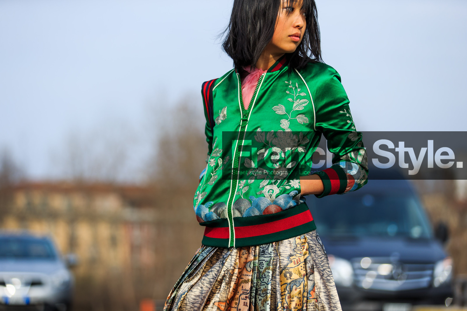 atmosphere details, AUTUMN WINTER 2016-2017, AW 16-17, detail, embroideries, FALL WINTER 2016-2017, fashion week, floral, flower, frenchystyle, FW, FW 16-17, graphic skirt, green jacket, gucci, horizontal, jonathan paciullo, LFW, LONDON, long skirt, margaret, zhang, MENSWEAR, pleated skirt, printed jacket, printed skirt, satin, silk skirt, street style, stripes, teddy jacket