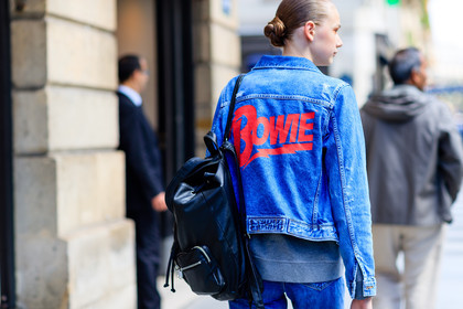 atmosphere details, AUTUMN WINTER 2016-2017, AW 16-17, back detail, black bag, black sneakers, blue denim, converse, denim jacket, denim pants, detail, embroidered jacket, FALL WINTER 2016-2017, fashion week, frenchystyle, FW, FW 16-17, grey sweater, HAUTE COUTURE, horizontal, jeans, jonathan paciullo, leather backpack, MENSWEAR, message, model, PARIS, PFW, printed jacket, street style, trousers