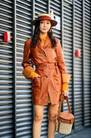 basket, camel bag, camel jacket, jiyoung kim, leather bag, leather coat, leather jacket, straw hat, fashion week, frenchystyle, FW, jonathan paciullo, street style, MFW, MILAN, AUTUMN WINTER 2019-2020, AW 19-20, FALL WINTER 2019-2020, FW 19-20, vertical, atmosphere details, detail