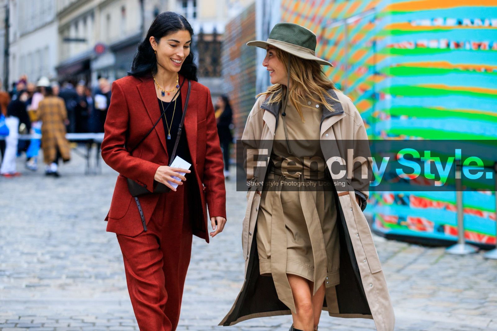 ece sukan, caroline issa, red jacket, red pants, red suits, multi necklace, golden necklace, big chain necklace, stone necklace, red necklace, blue necklace, long necklace, multi charms necklace, black pullover, crossbody bag, box bag, sunglasses box, brown leather bag, beige hat, beige trench coat, beige dress, mini dress, belted dress, kaki hat, fashion week, frenchystyle, FW, jonathan paciullo, street style, PFW, PARIS, SPRING SUMMER 2020, SS 20, horizontal, atmosphere details, detail