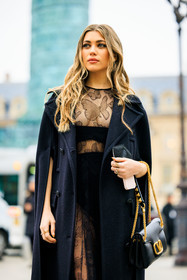 black look, laced dress, butterfly dress, midi dress, black bra, valentino, valentino bag, leather bag, black cape, black chained bag, transparent dress, fashion week, frenchystyle, FW, jonathan paciullo, street style, PARIS, PFW, SPRING SUMMER 2022, SS 22, atmosphere details, detail, vertical