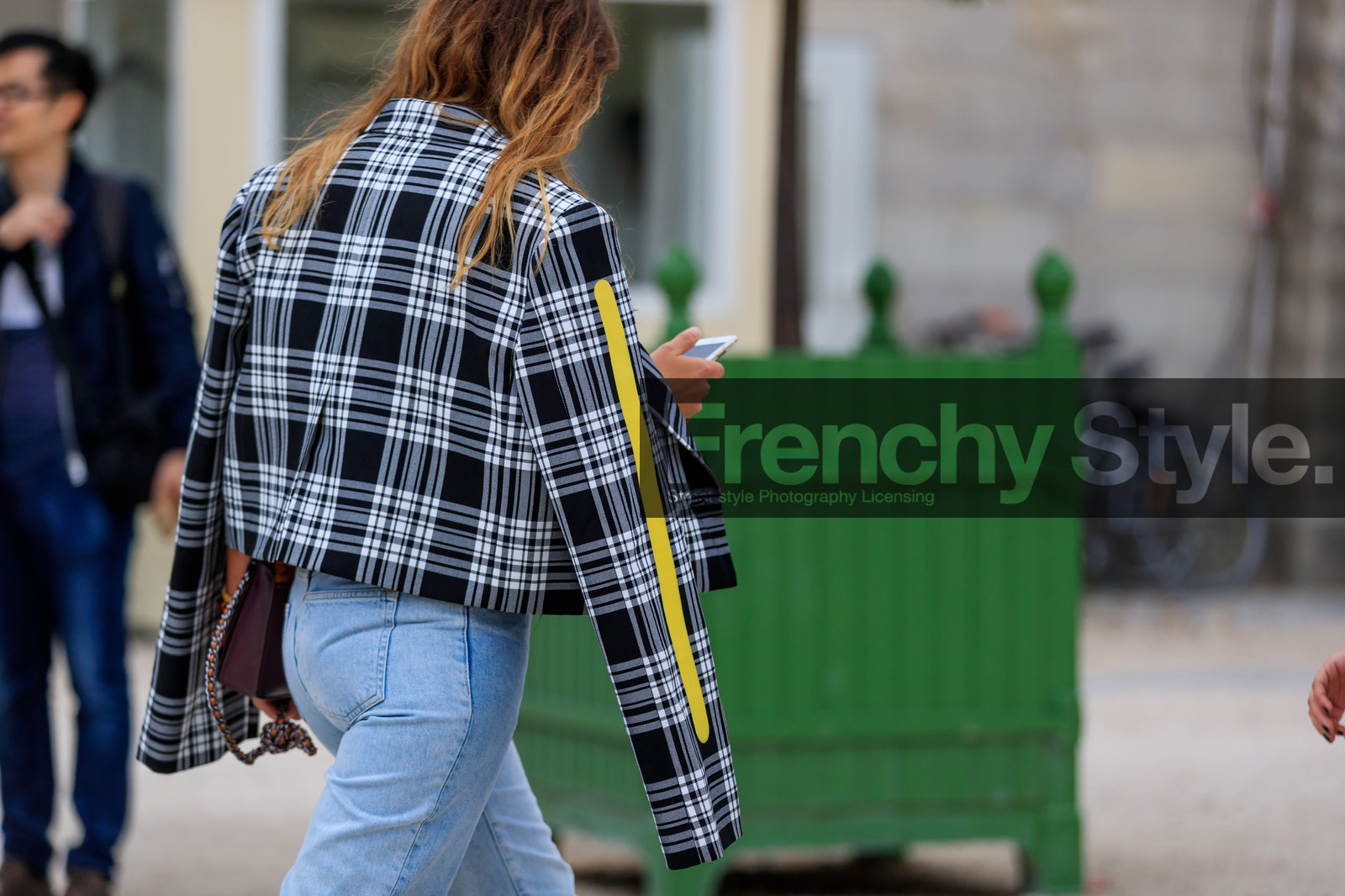 atmosphere details, back detail, black jacket, blue denim, denim pants, detail, fashion week, frenchystyle, FW, graphic jacket, horizontal, jeans, jonathan paciullo, over the shoulder, PARIS, PFW, plaid, printed jacket, SPRING SUMMER 2017, SS 17, street style, striped jacket, tartan, trousers