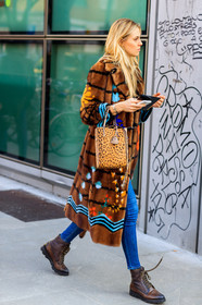 animal print, AUTUMN WINTER 2017-2018, AW 17-18, blue denim, brown bag, brown boots, brown coat, brown fur, denim pants, FALL WINTER 2017-2018, fashion week, fendi, frenchystyle, full length, Fur coat, FW, FW 17-18, graphic bag, graphic coat, graphic jacket, jeans, jonathan paciullo, leather bag, leather shoes, leopard print, MFW, MILAN, printed bag, printed coat, printed jacket, street style, trousers, vertical
