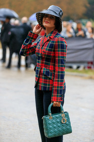 dior bag, dior jacket, dior hat, black hat, monogrammed hat, tulle hat, red jacket, checked jacket, plaid jacket, lady dior bag, quilted bag, hand bag, green leather bag, denim, fashion week, frenchystyle, FW, jonathan paciullo, street style, SPRING SUMMER 2020, SS 20, PFW, PARIS, vertical, atmosphere details, detail
