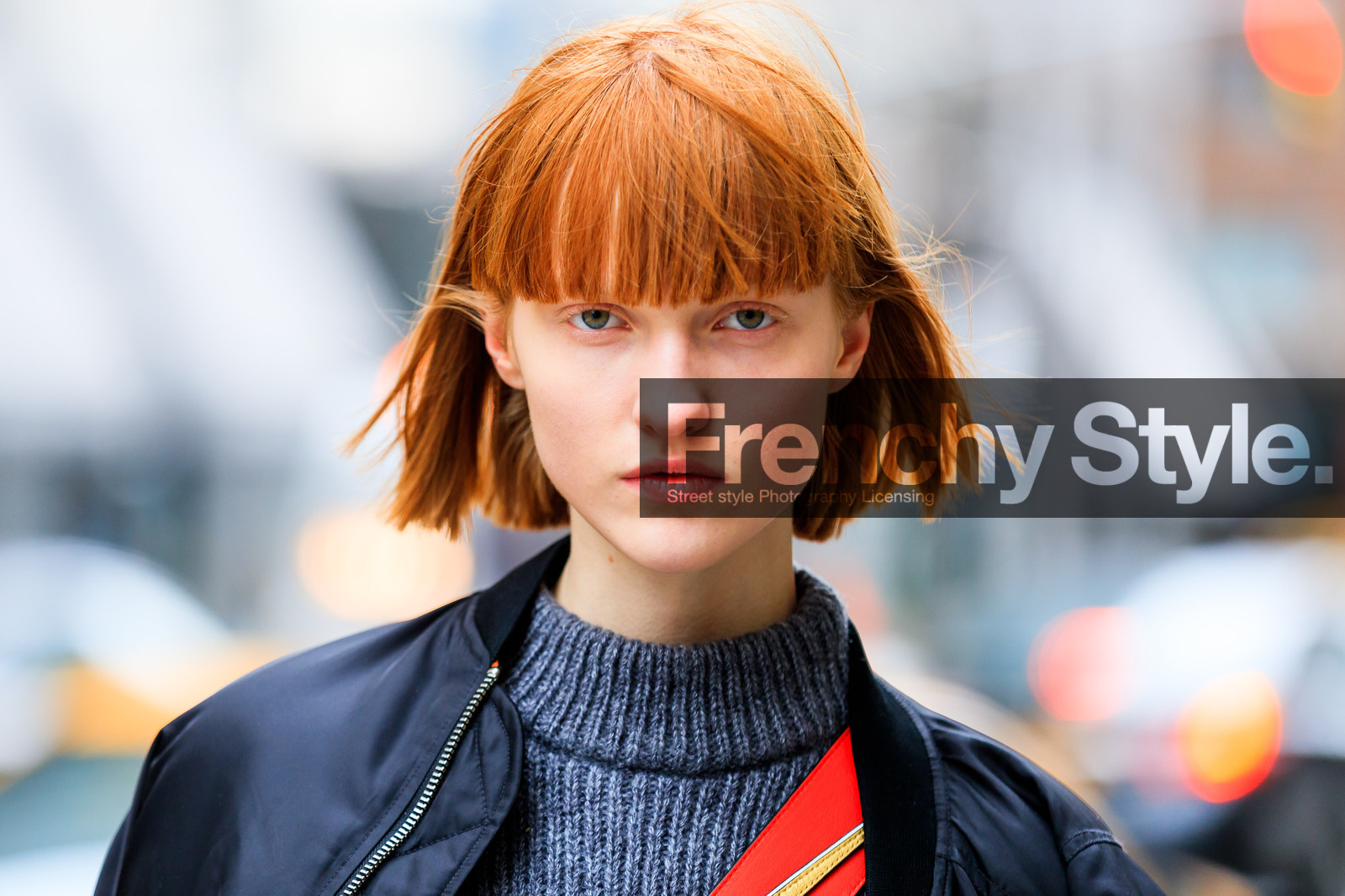 atmosphere details, AUTUMN WINTER 2017-2018, AW 17-18, black jacket, bomber jacket, detail, FALL WINTER 2017-2018, fashion week, frenchystyle, FW, FW 17-18, grey sweater, horizontal, jonathan paciullo, model, NEW YORK, NYFW, portrait, red head, street style