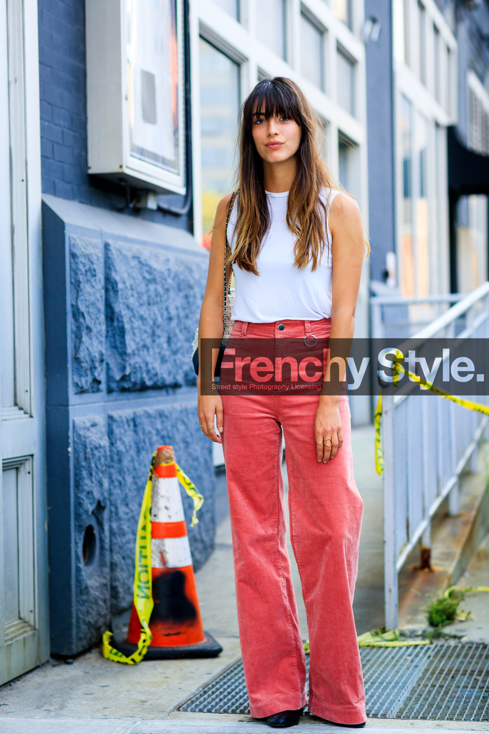 black and white bag, chanel, fashion week, frenchystyle, full length, FW, jonathan paciullo, louise follain, NEW YORK, NYFW, red pants, SPRING SUMMER 2018, SS 18, street style, trousers, velvet, vertical, white tank top