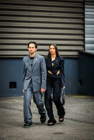 grey suit, black shoes, assymetric suit, black suit, cut out suit, black sandals, black handbag, coperni, alice & j.s, alice barbier, JS roques, street style, jonathan paciullo, FW, frenchystyle, fashion week, AUTUMN WINTER 2022-2023, FALL WINTER 2022_2023, FW 22-23, PFW, PARIS, full length, vertical