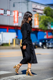animal print, black dress, fashion week, frenchystyle, full length, FW, high heels, jonathan paciullo, lace up shoes, leather shoes, leopard, leopard print, NEW YORK, NYFW, SPRING SUMMER 2018, SS 18, street style, sunglasses, vertical
