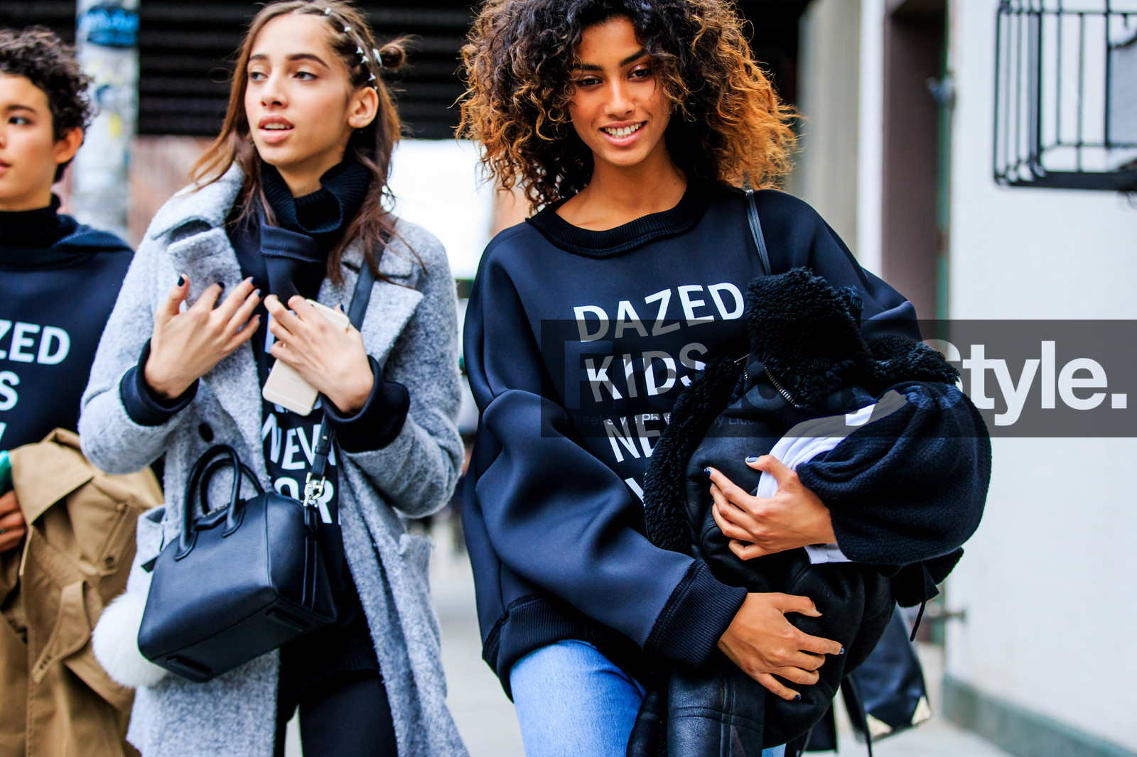 atmosphere details, AUTUMN WINTER 2016-2017, AW 16-17, black bag, black denim, black fur, black jacket, black sweater, blue denim, denim pants, detail, fashion week, frenchystyle, fur jacket, FW, FW 16-17, givenchy, grey coat, group of people, horizontal, imaan hamman, jeans, jonathan paciullo, leather bag, message, model, neoprene, NEW YORK, NYFW, printed sweater, shearling, street style, trousers, woman