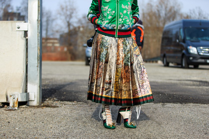 atmosphere details, AUTUMN WINTER 2016-2017, AW 16-17, detail, embroideries, FALL WINTER 2016-2017, fashion week, floral, flower, frenchystyle, FW, FW 16-17, graphic skirt, green jacket, gucci, high boots, high heels, horizontal, jonathan paciullo, lace up shoes, leather boots, LFW, LONDON, long skirt, margaret, zhang, MENSWEAR, pleated skirt, printed boots, printed jacket, printed skirt, satin, silk skirt, street style, stripes, teddy jacket