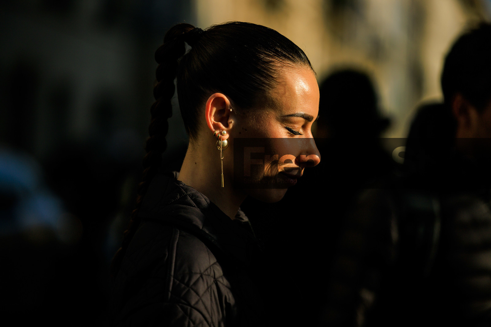 dior, dior earrings, pearls, braided hair, braided pony tails, black jacket, hair, close up, fashion week, frenchystyle, FW, jonathan paciullo, street style, PARIS, PFW, SPRING SUMMER 2022, SS 22, atmosphere details, detail, horizontal, alice barbier