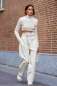 Alexandra Guerain, corduroy pants, crop knit, fluffy shoes, monochrome, pants, white knit, white monochrome, white pants, fashion week, frenchystyle, FW, jonathan paciullo, street style, MFW, MILAN, SPRING SUMMER 2022, SS 22, vertical, full length
