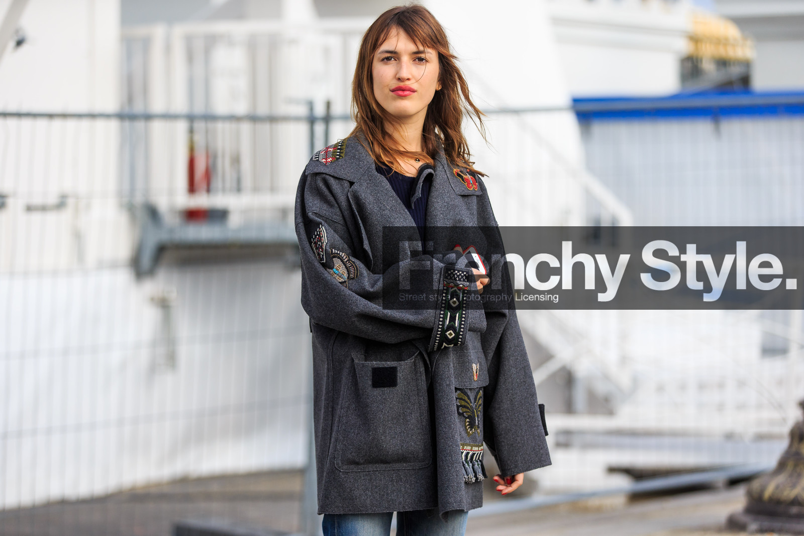 atmosphere details, AUTUMN WINTER 2016-2017, AW 16-17, blue denim, denim pants, detail, embroidered jacket, FALL WINTER 2016-2017, fashion week, frenchystyle, FW, FW 16-17, grey jacket, horizontal, jeanne damas, jeans, jonathan paciullo, PARIS, PFW, street style, trousers