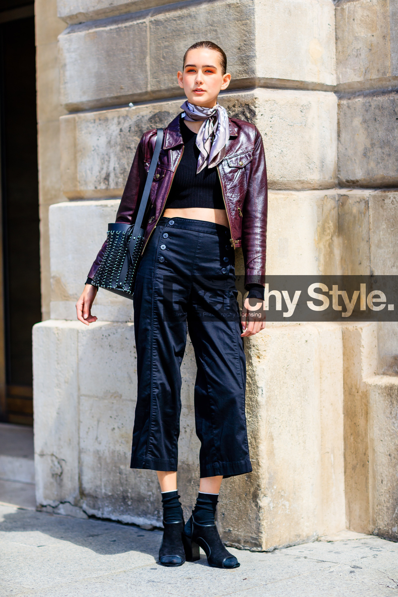 alexia bellini, AUTUMN WINTER 2016-2017, AW 16-17, beige scarf, black bag, black pants, black shoes, black socks, bordeaux, burgundy, embroidered bag, eyeshadow, FALL WINTER 2016-2017, fashion week, frenchystyle, full length, FW, FW 16-17, HAUTE COUTURE, high heels, jonathan paciullo, leather bag, leather jacket, MENSWEAR, model, PARIS, PFW, printed scarf, pulled back hair, red jacket, skincare, street style, suede shoes, trousers, vertical, wet hair