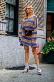 christian louboutin, embroidered shoes, fanny pack, fashion week, frenchystyle, full length, FW, graphic sweater, high heels, jonathan paciullo, leather bag, leather shoes, multicolor sweater, NEW YORK, NYFW, prada, red bag, sequined boots, shiny boots, SPRING SUMMER 2018, SS 18, street style, striped sweater, studs, sunglasses, velvet, vertical, xenia van der woodsen