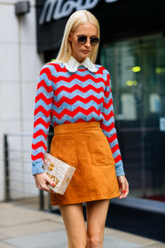 atmosphere details, beige bag, brown skirt, detail, fashion week, frenchystyle, FW, geometric, graphic sweater, high waist, jonathan paciullo, leather bag, LFW, LONDON, model, poppy delevingne, portrait, printed sweater, SPRING SUMMER 2017, SS 17, street style, stripes, suede skirt, sunglasses, vertical, woman
