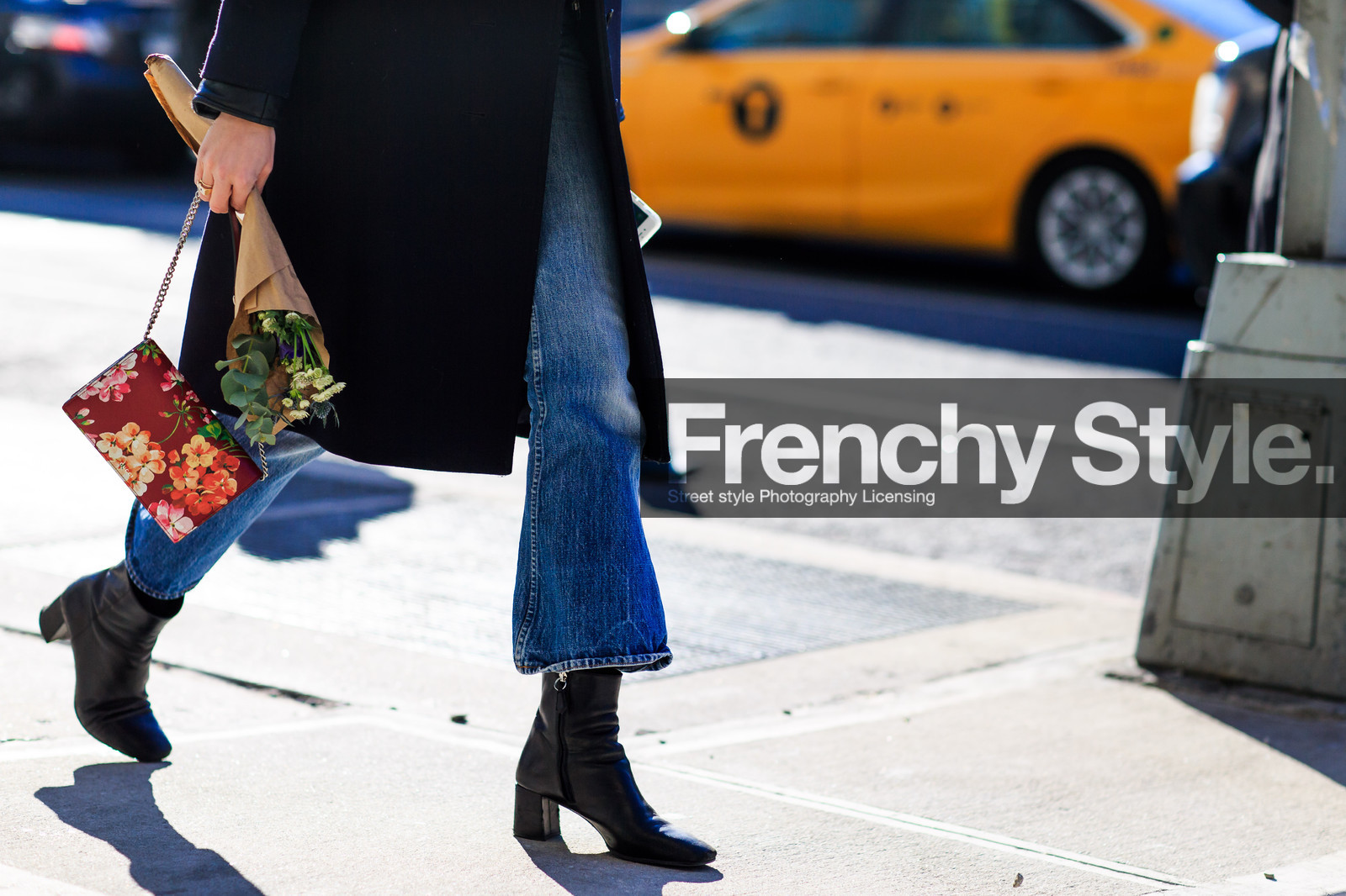 atmosphere details, AUTUMN WINTER 2016-2017, AW 16-17, black boots, blue denim, denim pants, detail, embroidered bag, fashion week, floral, flower, frenchystyle, FW, FW 16-17, horizontal, jeans, jonathan paciullo, leather boots, NEW YORK, NYFW, printed bag, red bag, street style, trousers, woman
