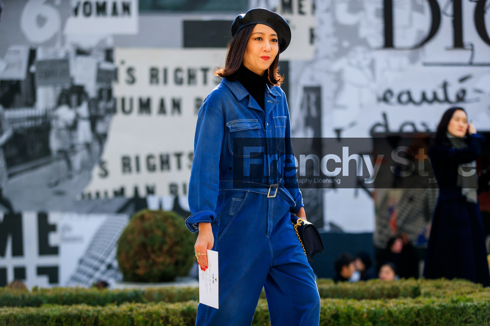 beret, black hat, black turtleneck, blue denim, blue jumpsuit, denim jumpsuit, denim pants, jeans, trousers, fashion week, frenchystyle, FW, jonathan paciullo, street style, PFW, PARIS, AUTUMN WINTER 2018-2019, FALL WINTER 2018-2019, FW 18-19, horizontal, atmosphere details
