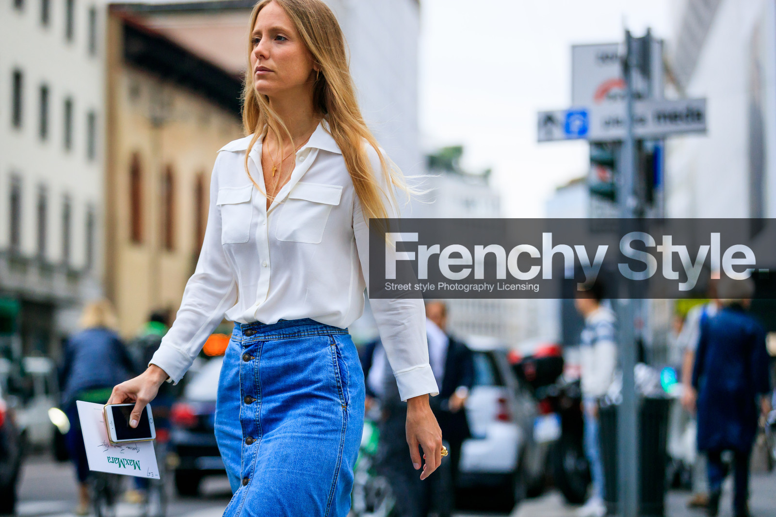 atmosphere details, blue denim, denim skirt, detail, fashion week, frenchystyle, FW, horizontal, jennifer neyt, jonathan paciullo, MFW, MILAN, SPRING SUMMER 2017, SS 17, street style, white shirt