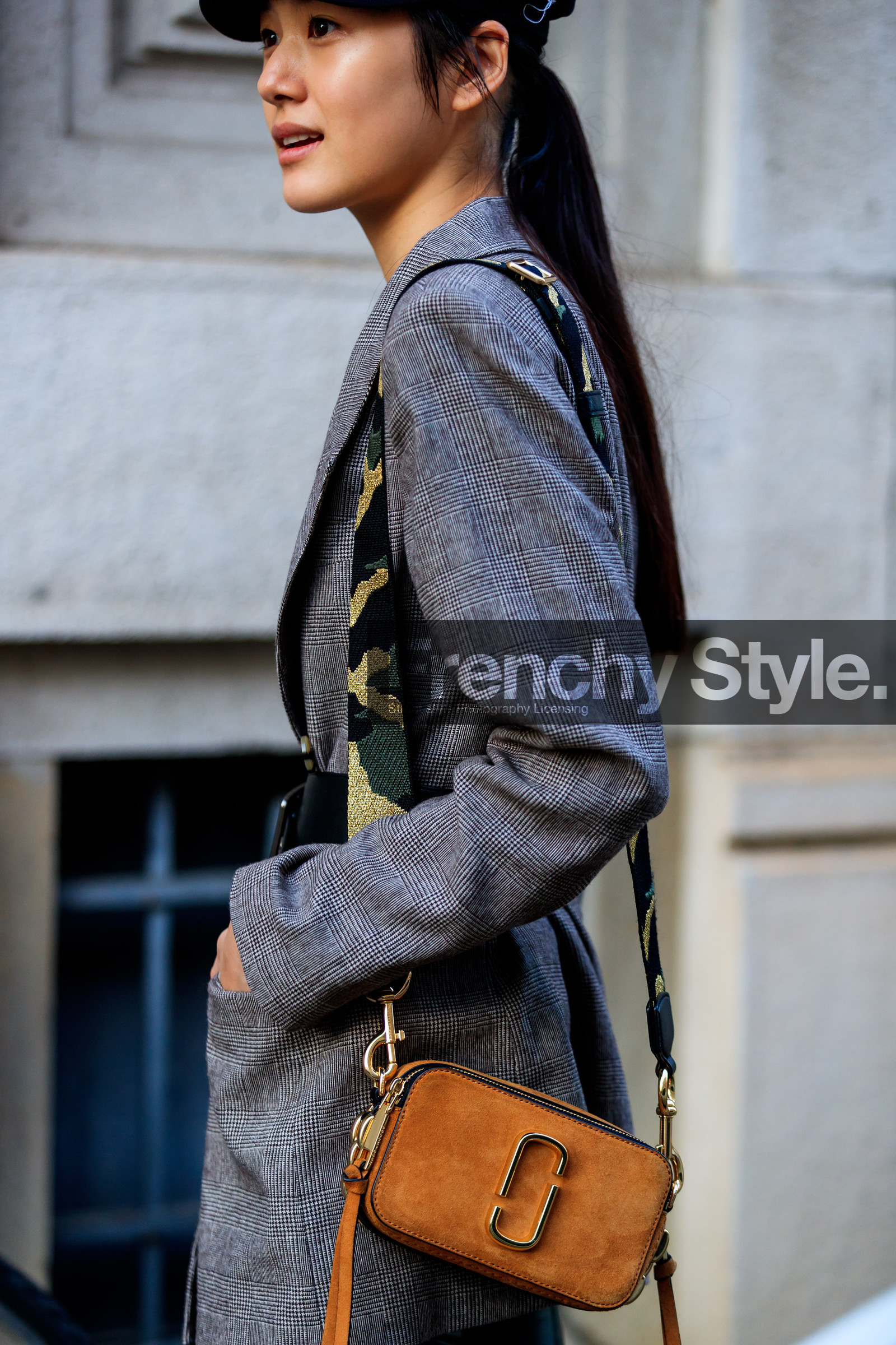 atmosphere details, blazer, brown bag, checked jacket, detail, fashion week, frenchystyle, FW, graphic jacket, grey jacket, jonathan paciullo, leather bag, MFW, MILAN, model, plaid, printed jacket, SPRING SUMMER 2018, SS 18, street style, vertical