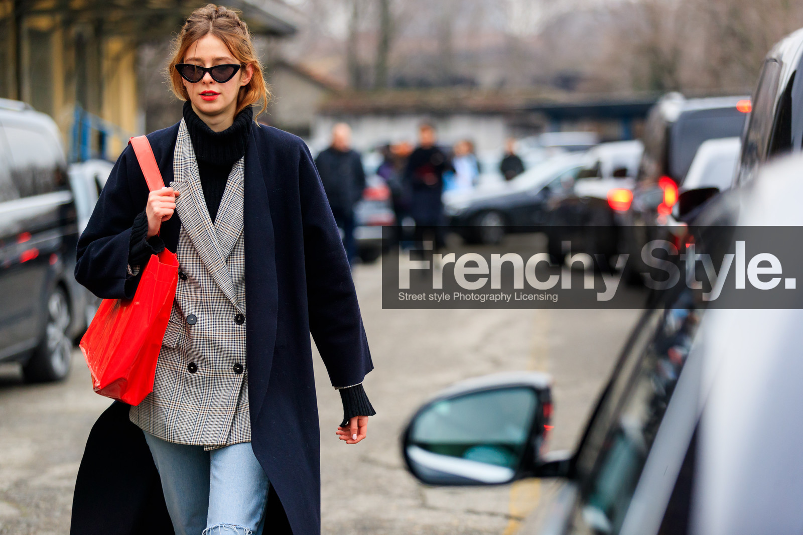 black coat, black turtleneck, blazer, blue denim, checked, denim pants, graphic jacket, grey jacket, jeans, leather bag, printed jacket, red bag, sunglasses, trousers, fashion week, frenchystyle, FW, jonathan paciullo, street style, MFW, MILAN, AUTUMN WINTER 2018-2019, FALL WINTER 2018-2019, FW 18-19, horizontal, atmosphere details