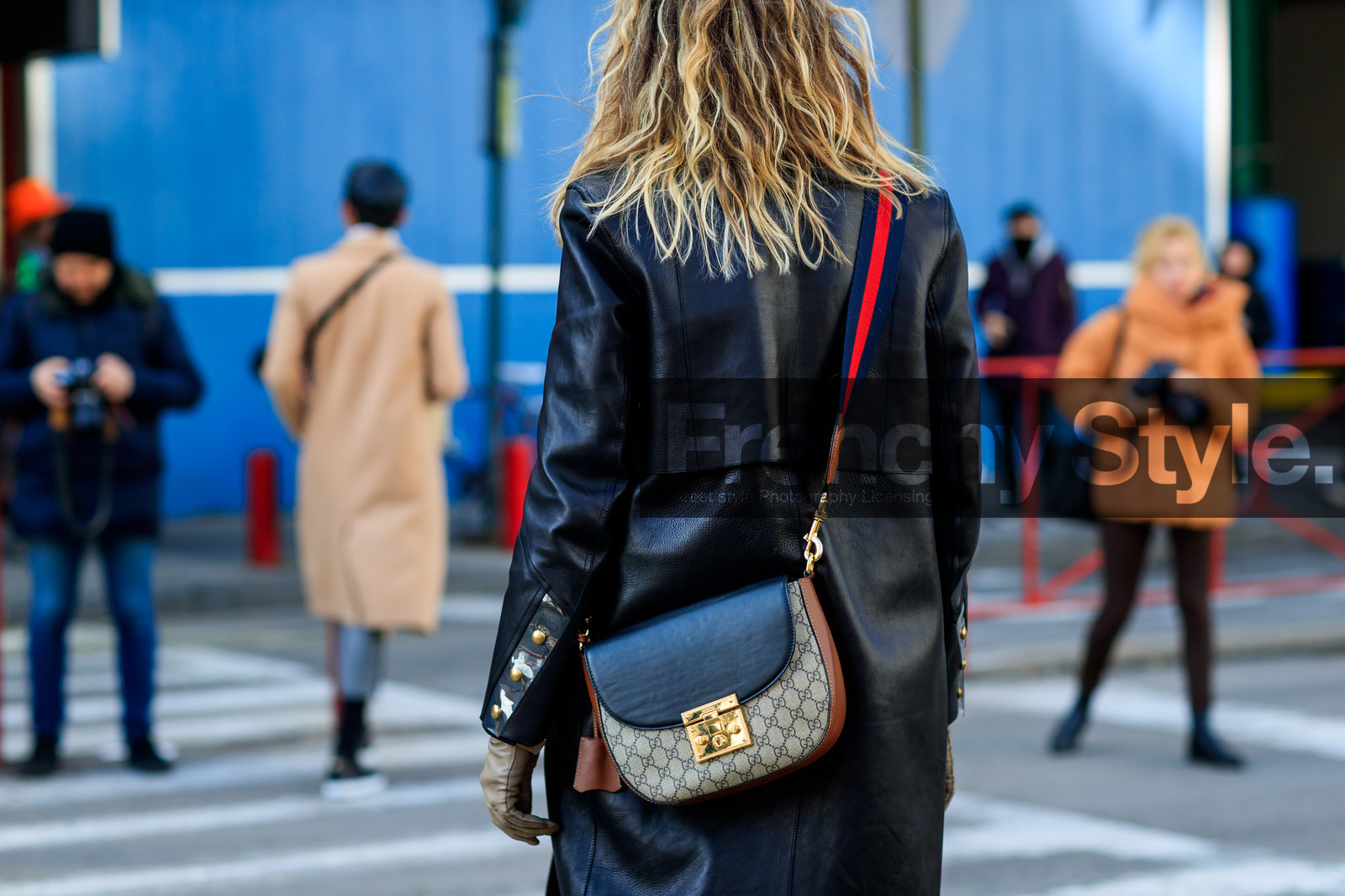 black coat, graphic bag, gucci, leather bag, leather coat, monogram, printed bag, street style, jonathan paciullo, FW, frenchystyle, fashion week, NYFW, NEW YORK, AUTUMN WINTER 2018-2019, AW 18-19, FALL WINTER 2018-2019, FW 18-19, atmosphere details, horizontal, detail