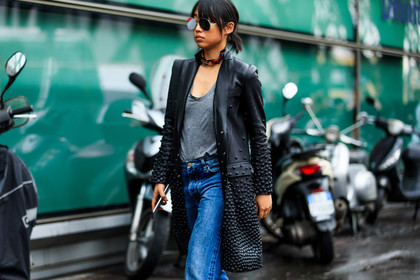 atmosphere details, AUTUMN WINTER 2016-2017, AW 16-17, black coat, black jacket, blue denim, denim pants, detail, embroidered coat, FALL WINTER 2016-2017, fashion week, frenchystyle, FW, FW 16-17, grey t shirt, horizontal, jeans, jonathan paciullo, leather coat, leather jacket, LFW, LONDON, margaret, zhang, MENSWEAR, street style, studs, sunglasses, tied up scarf, trousers