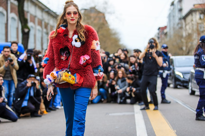 atmosphere details, AUTUMN WINTER 2016-2017, AW 16-17, beige bag, blue fur, blue pants, chiara ferragni, detail, embroidered jacket, FALL WINTER 2016-2017, fashion week, fendi, floral, flower, frenchystyle, fun bag, fur bag, fur jacket, FW, FW 16-17, horizontal, jonathan paciullo, leather bag, LFW, LONDON, MENSWEAR, mini bag, pompons, red fur, red jacket, street style, sunglasses, trousers, yellow bag