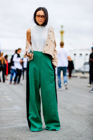 beige jacket, fashion week, frenchystyle, full length, FW, green pants, jonathan paciullo, oversize, PARIS, PFW, SPRING SUMMER 2017, SS 17, street style, sunglasses, sweatpants, trousers, vertical, white t shirt, white top, yoyo cao