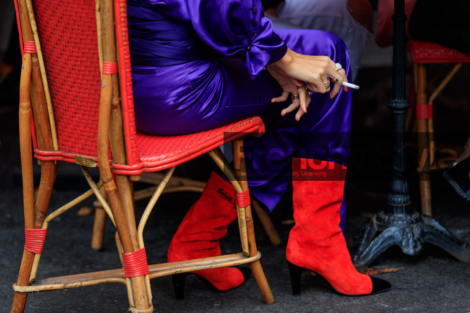 atmosphere details, chanel, detail, fashion week, frenchystyle, FW, horizontal, jonathan paciullo, leather shoes, PARIS, PFW, purple jumpsuit, red boots, SPRING SUMMER 2018, SS 18, street style, trousers