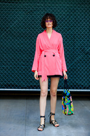 black sandals, chloe hill, fashion week, frenchystyle, full length, FW, jonathan paciullo, leather bag, multicolor bag, NEW YORK, NYFW, pink jacket, printed bag, SPRING SUMMER 2018, SS 18, street style, sunglasses, vertical