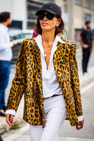 animal print, black cap, blazer, brown blazer, cap, leopard blazer, leopard print, pants, printed blazer, shirt, sunglasses, white jean, white pants, white shirt, fashion week, frenchystyle, FW, jonathan paciullo, street style, SPRING SUMMER 2022, SS 22, MFW, MILAN, vertical, atmosphere details
