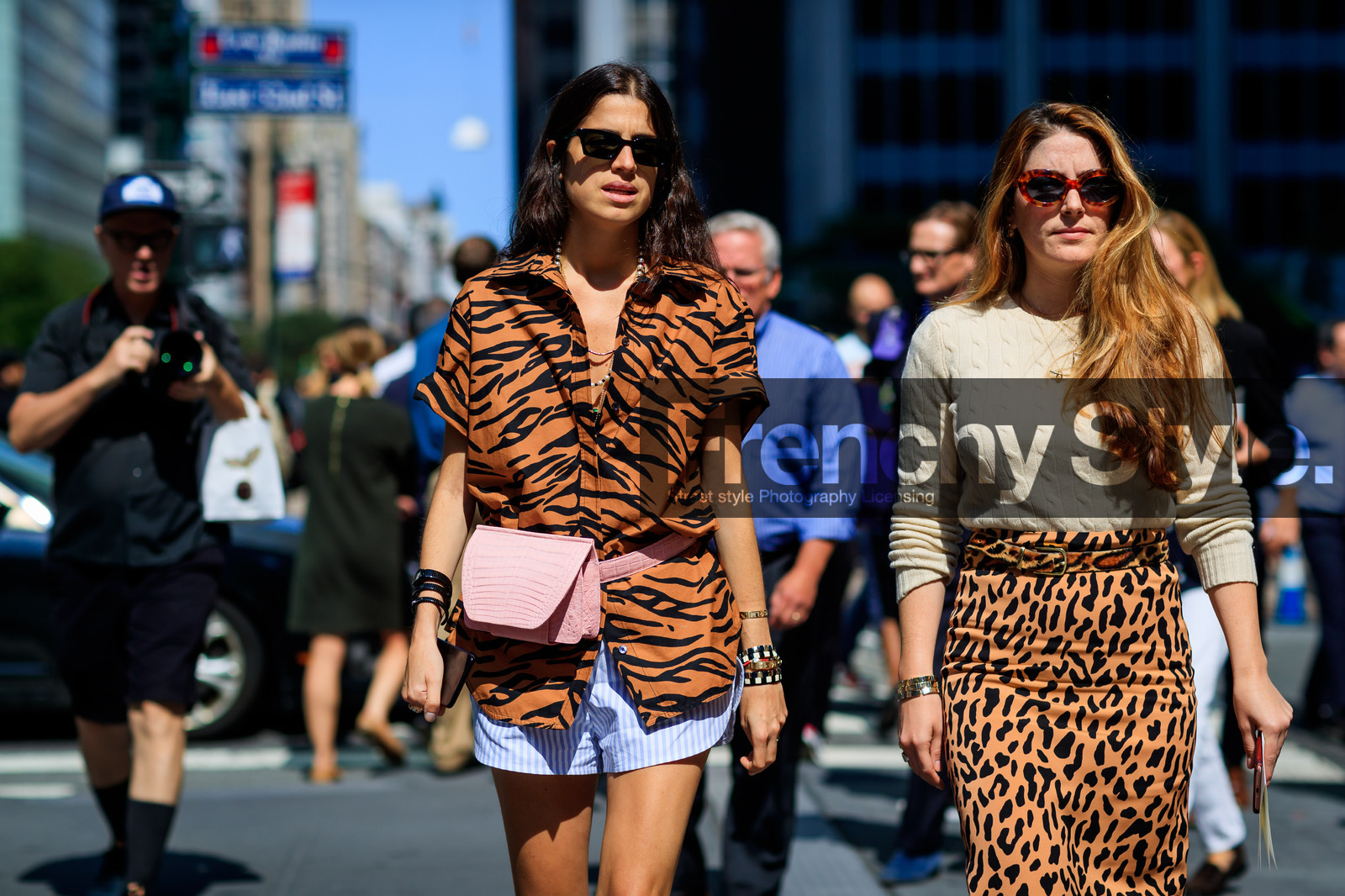 atmosphere details, beige sweater, blue shorts, brown shirt, brown skirt, bulgari, detail, fanny pack, fashion week, frenchystyle, FW, graphic shirt, horizontal, jonathan paciullo, leandra medine, leather bag, leopard, leopard print, NEW YORK, NYFW, pink bag, printed shirt, printed skirt, SPRING SUMMER 2018, SS 18, street style, striped shirt, striped shorts, sunglasses, zebra