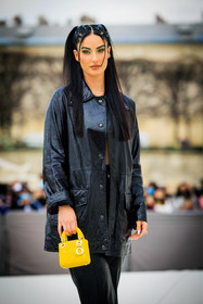 mini dior bag, mini lady dior, dior, black jacket, leather jacket, 90s hair, flared pants, leather pants, green eyeshadow, fiona zanetti, fashion week, frenchystyle, FW, jonathan paciullo, street style, AUTUMN WINTER 2022-2023, FALL WINTER 2022_2023, FW 22-23, PFW, PARIS, vertical, detail