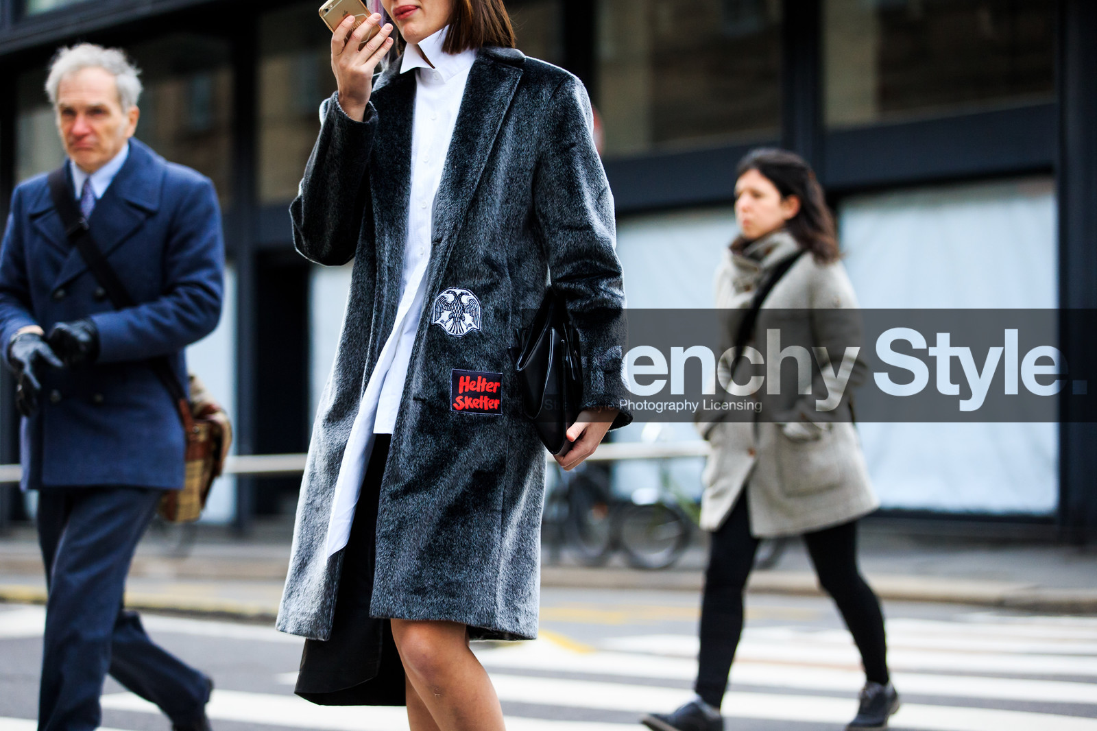 atmosphere details, AUTUMN WINTER 2016-2017, AW 16-17, black bag, detail, FALL WINTER 2016-2017, fashion week, frenchystyle, fur coat, FW, FW 16-17, grey coat, grey fur, horizontal, iphone, jonathan paciullo, leather bag, LFW, LONDON, MENSWEAR, street style, white shirt