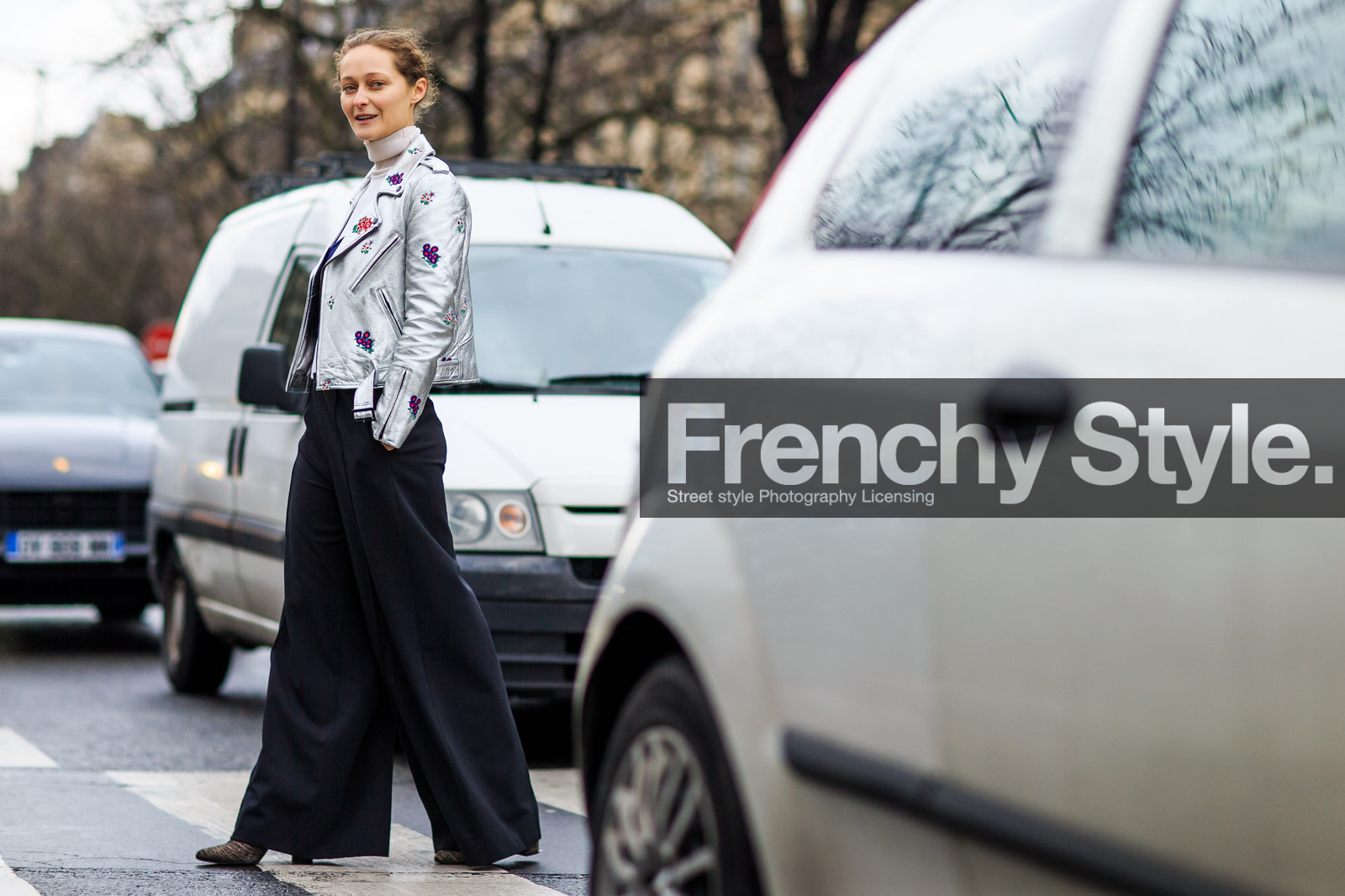 atmosphere details, AUTUMN WINTER 2016-2017, AW 16-17, beige knit, black pants, daria shapovalova, embroidered jacket, FALL WINTER 2016-2017, fashion week, frenchystyle, full length, FW, FW 16-17, horizontal, jonathan paciullo, leather jacket, PARIS, PFW, silver jacket, street style, trousers, turtleneck sweater, wide pants