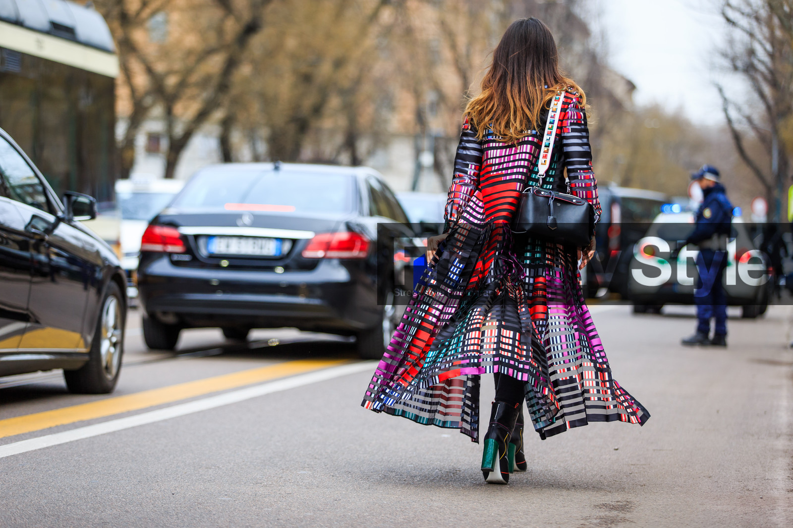 atmosphere details, AUTUMN WINTER 2016-2017, AW 16-17, back detail, black, black bag, black coat, embroidered bag, FALL WINTER 2016-2017, fashion week, fendi, frenchystyle, full length, FW, FW 16-17, geometric, graphic coat, green, grey, high heels, horizontal, jonathan paciullo, leather bag, LFW, LONDON, MENSWEAR, multicolor, multicolor bag, pink, printed coat, purple, red, street style, striped coat, stripes, tamara kalinic
