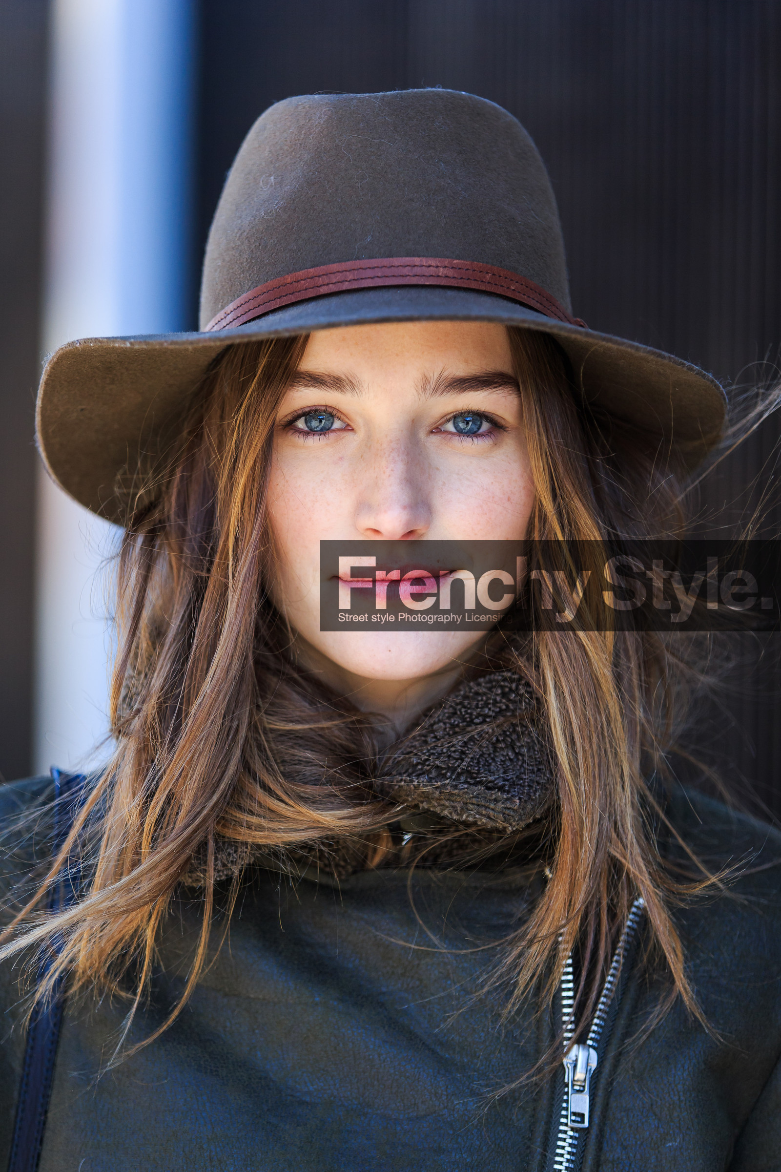 atmosphere details, AUTUMN WINTER 2016-2017, AW 16-17, brown hat, detail, fashion week, fedora, frenchystyle, fur collar, FW, FW 16-17, green jacket, jonathan paciullo, josephine le tutour, leather jacket, long hair, model, natural, NEW YORK, NYFW, skincare, street style, vertical, woman