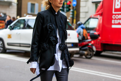 atmosphere details, AUTUMN WINTER 2016-2017, AW 16-17, black jacket, denim pants, detail, embroidered jacket, FALL WINTER 2016-2017, fashion week, floral, flower, frenchystyle, fringes, FW, FW 16-17, grey denim, horizontal, jeans, jonathan paciullo, LFW, LONDON, MENSWEAR, sarah rutson, street style, trousers, white jacket