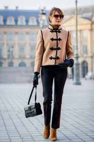 beige jacket, black bag, black gloves, black pants, brown boots, leather bag, leather gloves, leather shoes, suede shoes, sunglasses, trousers, fashion week, frenchystyle, FW, jonathan paciullo, street style, PFW, PARIS, SPRING SUMMER 2017, SS 17, HAUTE COUTURE, vertical, full length, ece sukan